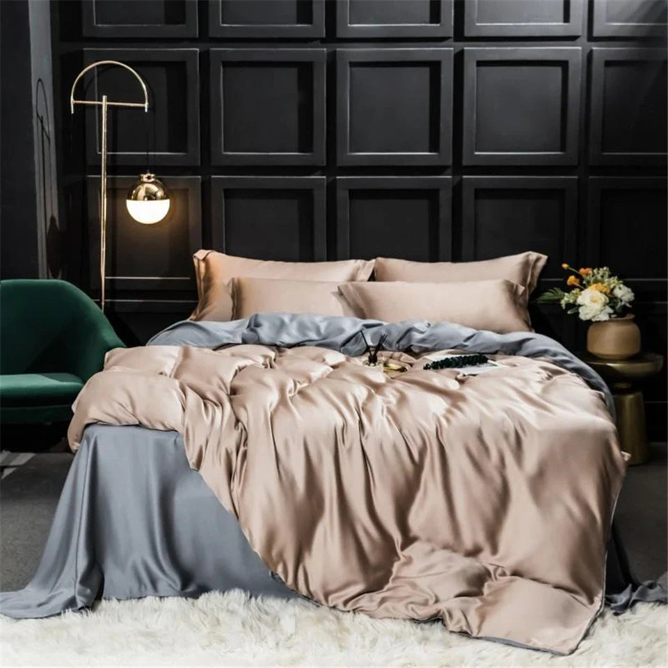 Liv-Esthete 100% Silk Bedding Set - Mulberry Silk Quilt Cover, Bed Sheet & Pillowcase, Queen/King Size Bed Linen