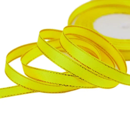 25 Yards 10mm Satin Ribbon with White & Gold Edge - High-Quality Gift Packaging Ribbon