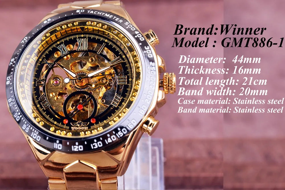 Winner Men's Luxury Mechanical Watch – Sport Design Bezel, Automatic Skeleton Dial, Fashion Montre Homme