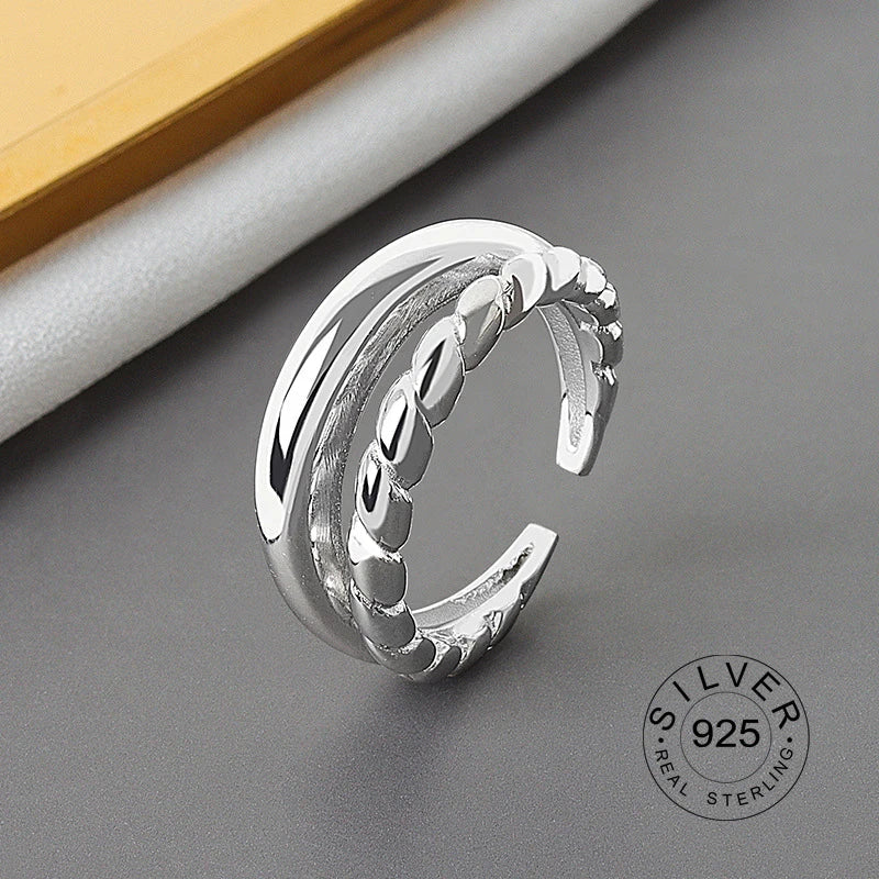 925 Sterling Silver Women’s Open Wave Ring – Irregular Wide Noodle Design Gift