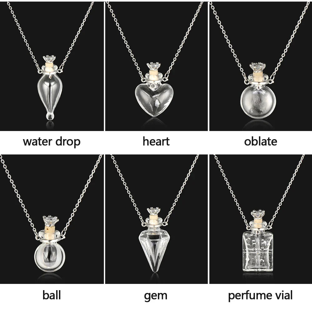 Openable Glaze Vial Pendant Necklace – Water Drop Heart Mini Perfume Bottle, Keepsake Jewelry Gift with Steel Chain