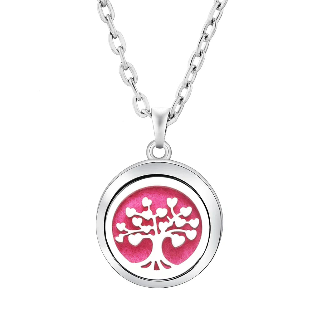 Stainless Steel Tree of Life Aromatherapy Necklace – Essential Oil Diffuser Pendant for Women
