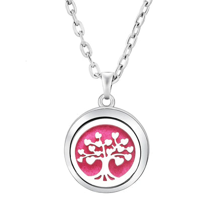 Stainless Steel Tree of Life Aromatherapy Necklace – Essential Oil Diffuser Pendant for Women