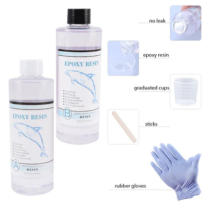 1:1 Clear Epoxy Resin Kit – Crystal Clear 2-Part Casting Resin Set with Measuring Cups, Stir Stick & Silicone Gloves for Art & DIY Crafts