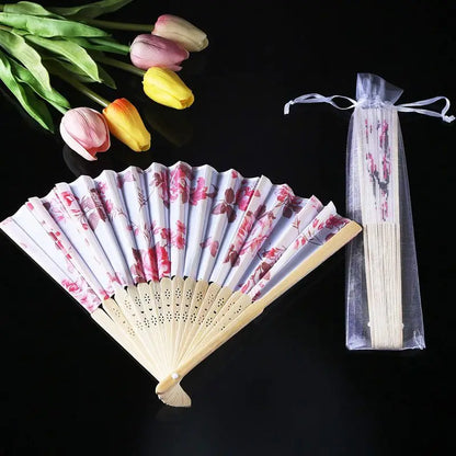 100-Pack Folding Hand Fan Pouches - Drawstring Organza Bags, Perfect for Outdoor Weddings, Party Favors, and Retail Gift Packaging
