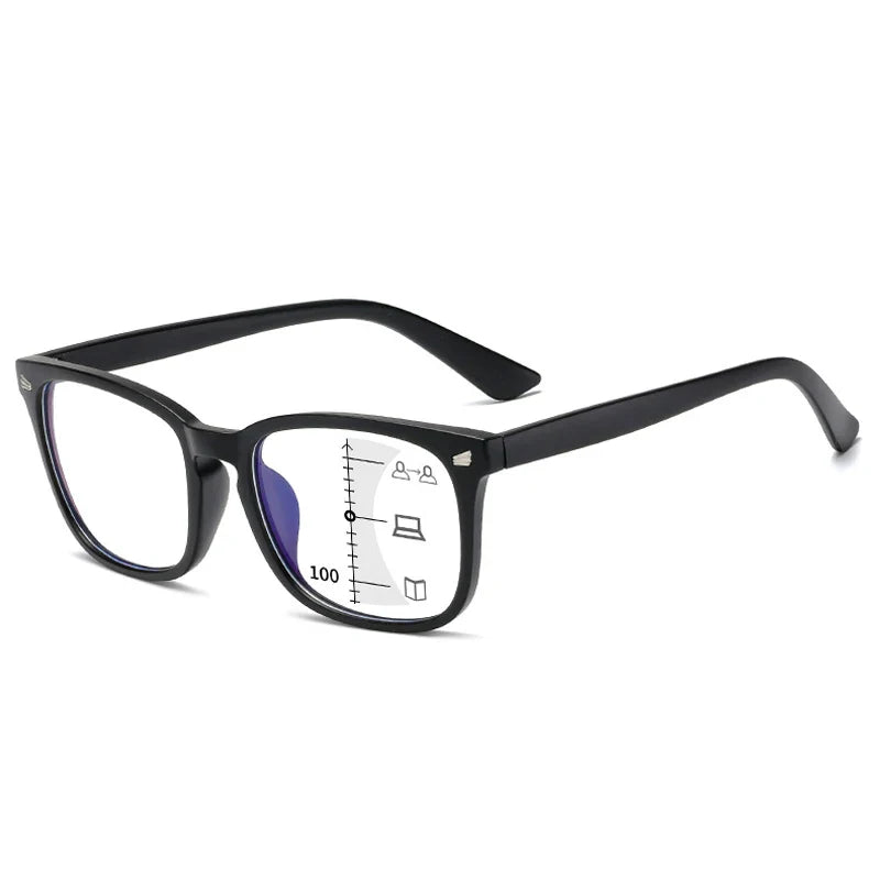 CRIXALIS Square Progressive Reading Glasses – Multifocal Anti-Glare Computer Eyewear for Men & Women, UV400 Protection