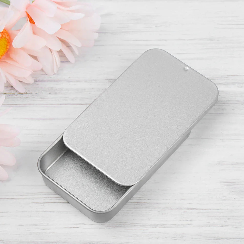 Metal Rectangular Mini Tin Box – Hinged Push-Top Candy, Pill & Small Storage Container