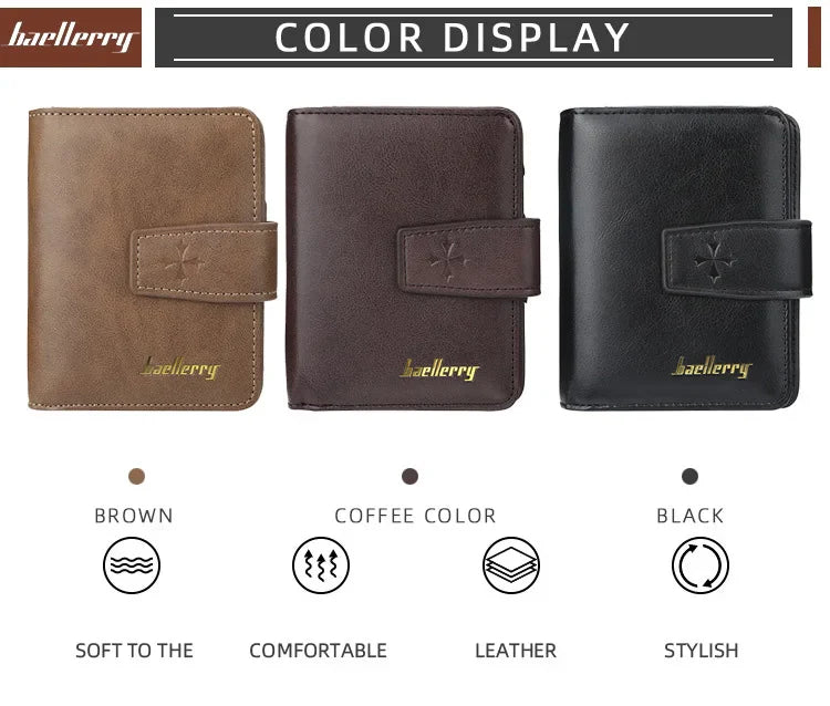 New Business Men’s Wallet — High-Quality PU Leather Zipper Card & Coin Holder, Vintage Male Purse