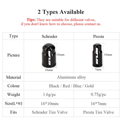 4pcs Aluminum Bike Tire Valve Caps – Ultralight MTB Road Mountain Schrader/Presta Tyre Protectors
