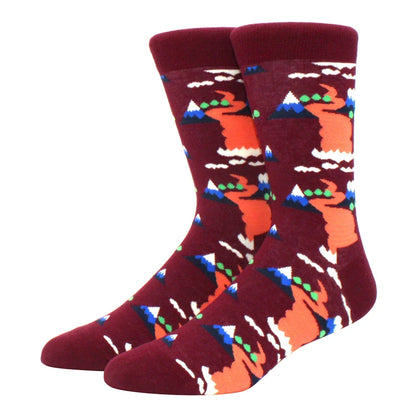 Men's Colorful Combed Cotton Jacquard Crew Socks - Striped Business Casual Dress Socks