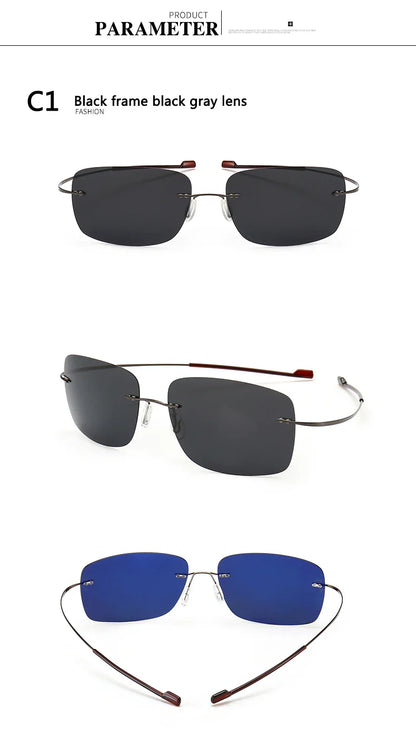 2025 New Cool 100% Pure Titanium Rimless Sunglasses – Polarized Grey Lenses, Super Thin, UV400 Protection, Oculos De Sol