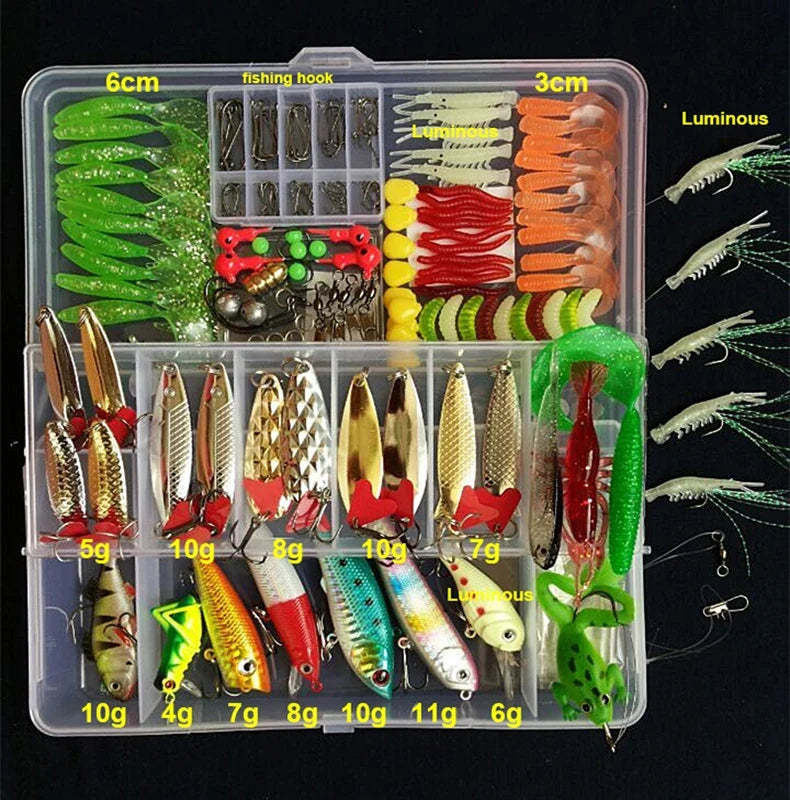 Fishing Lure Kit Set - Hard Wobblers, Metal Jig Spoons & Soft Silicone Baits for Anglers