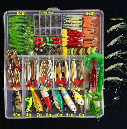 Fishing Lure Kit Set - Hard Wobblers, Metal Jig Spoons & Soft Silicone Baits for Anglers