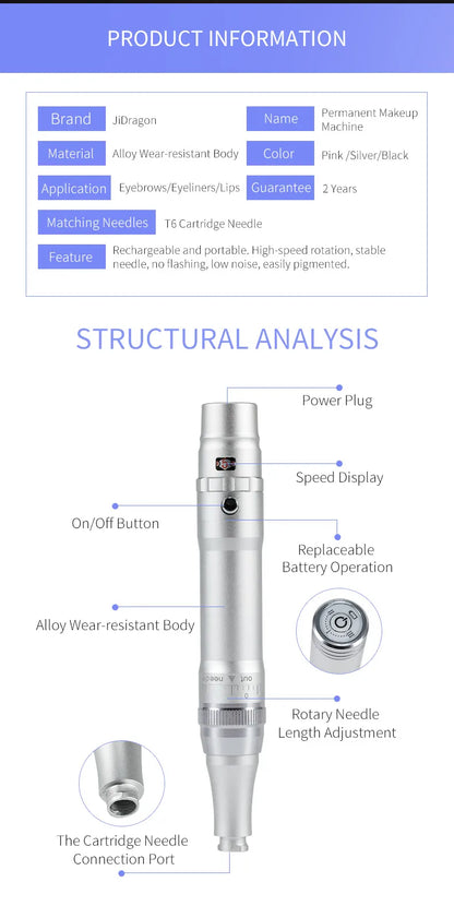 Wireless PMU Machine — Professional Permanent Makeup Tattoo Pen for Eyebrows, Eyeliner & Lips