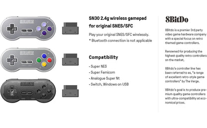 8BitDo SN30 2.4G Wireless Gamepad – Compatible with Original SNES/SFC