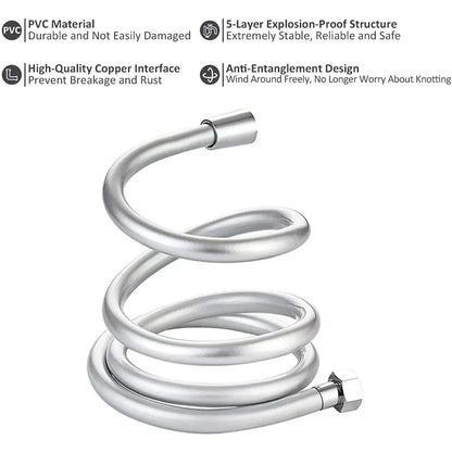 1/1.5/2M PVC Handheld Shower Hose — Flexible, Anti-Kink, Explosion-Proof Bathroom Faucet Extension Tube