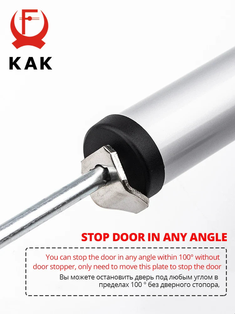 KAK Soft Closing Automatic Door Closer - 35KG Pneumatic, Adjustable Speed, Positioning Door Stop, Protective Holder Hardware