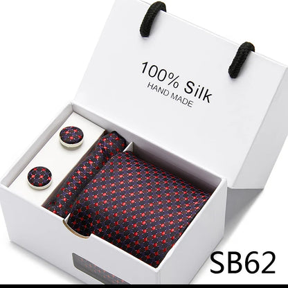 100% Silk Men’s Tie Gift Set - Classic 7.5cm Striped Floral Necktie with Handkerchief for Office, Party & Wedding Formal Wear
