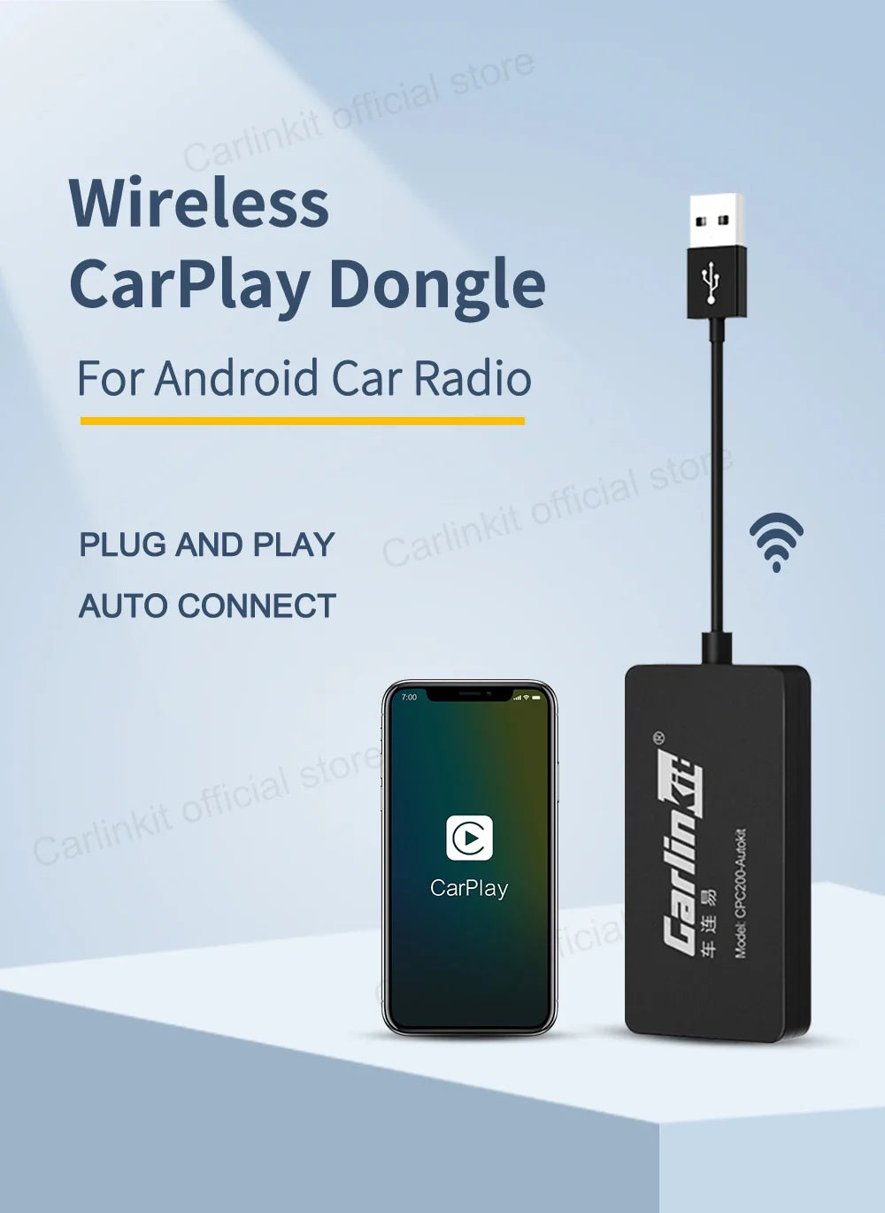 Carlinkit Wireless CarPlay Activator & Android Auto Wired USB Dongle AI Box with Bluetooth Charger & MirrorLink for Android Radio