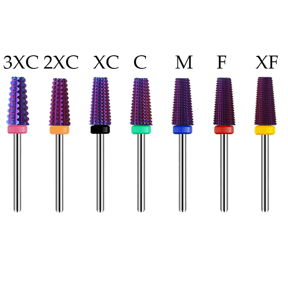 Purple 5-in-1 Tapered Carbide Nail Drill Bits - Milling Cutter for Manicure, Gel & Acrylic Removal, Nail Accessories Tool