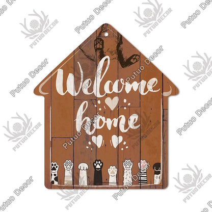 Putuo Decor Welcome House Shaped Wooden Sign – Rustic Hanging Plate for Home, Living Room Wall Decor