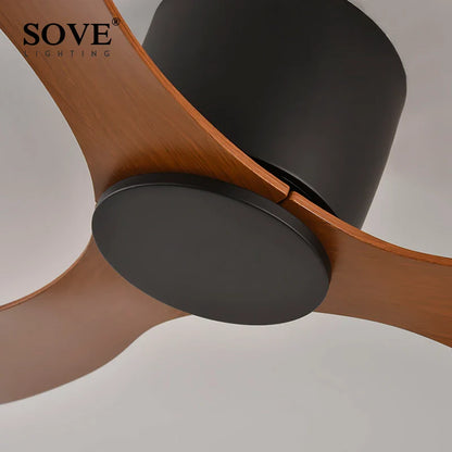 SOVE Modern Black & White Low Floor Ceiling Fan – 30W DC Motor with Remote Control, No Light, 220V