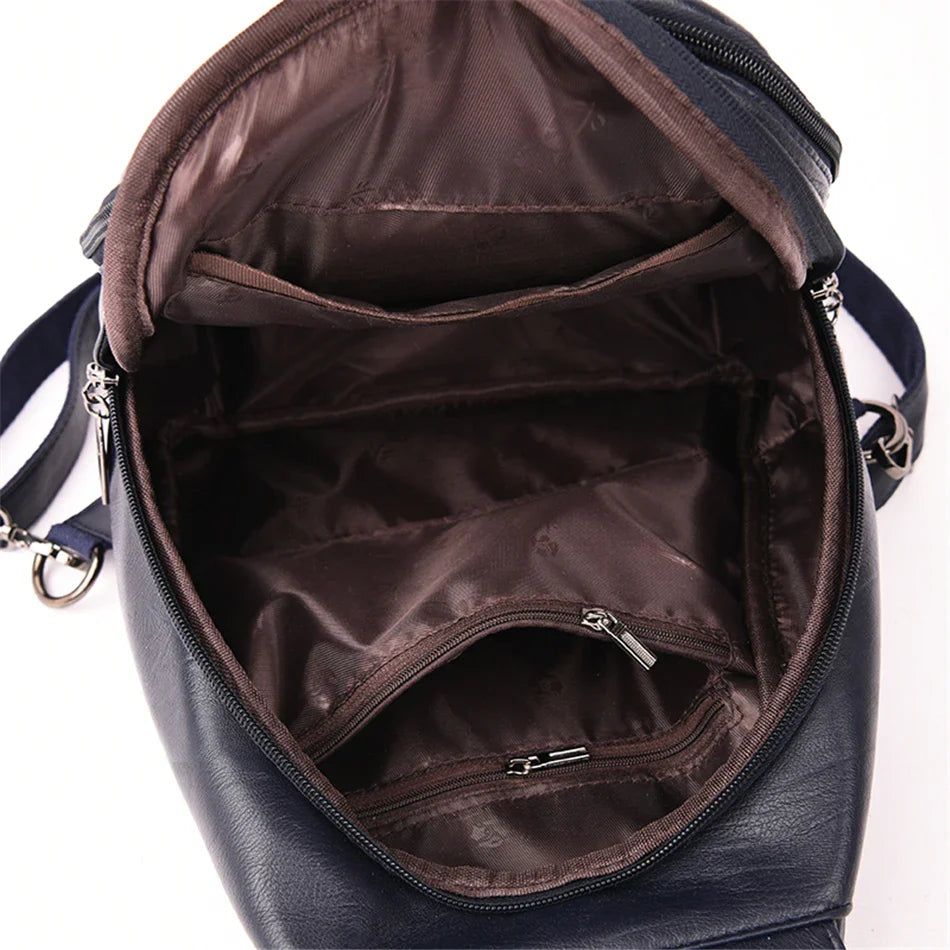 Multifunctional Women's Leather Backpack - Casual Style for Teen Girls, School and Travel Bagpack, Ladies' Chest Bag Sac