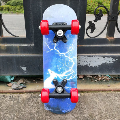 43cm Kids' Maple Skateboard – Double Rocker Deck with Cartoon Stickers for Beginners & Young Riders