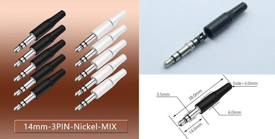 10pcs White & Black 3.5mm Stereo Headset Plug Adapter 3/4 Poles Audio Jack Connector for iPhone 2.5mm
