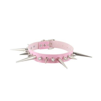 Punk Long Spike Choker – Studded Faux Leather Collar for Men & Women, Goth Rivet Necklace