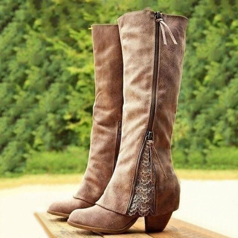 Women’s Winter Knee-High Boots – Fold-Over Lace-Up Ladies Shoes, Chaussures Femme Botas Mujer Invierno