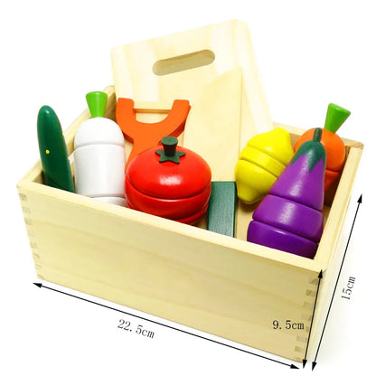 Montessori Wooden Simulation Kitchen Set - Cut Fruits and Vegetables, Classic Pretend Play Cooking Toy for Interest Cultivation