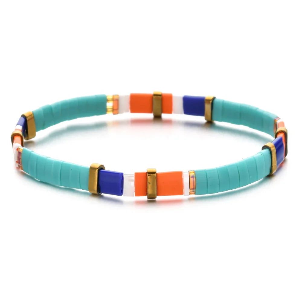 ZMZY Stone Tila Beads Elastic Bracelet for Women – 2025 Fashion Colorful Rainbow Miyuki Tile Bead Jewelry Gift Bracelet