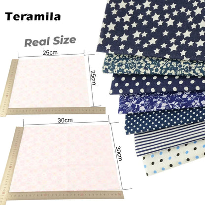 Teramila 7/8 Pcs Patchwork Quilt Fabrics Set - 30x30cm/25x25cm Cotton Sewing Cloth for Needlework and Handmade Projects