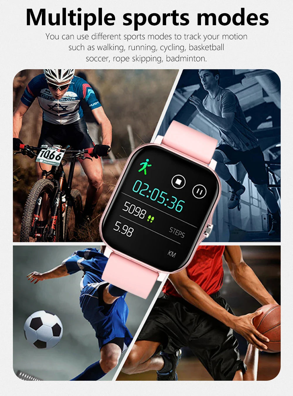 Smartwatch with Full Touch Screen — Call, Message Reminder, Music Control & Multi-Function Fitness Tracker, Compatible with iPhone & Android