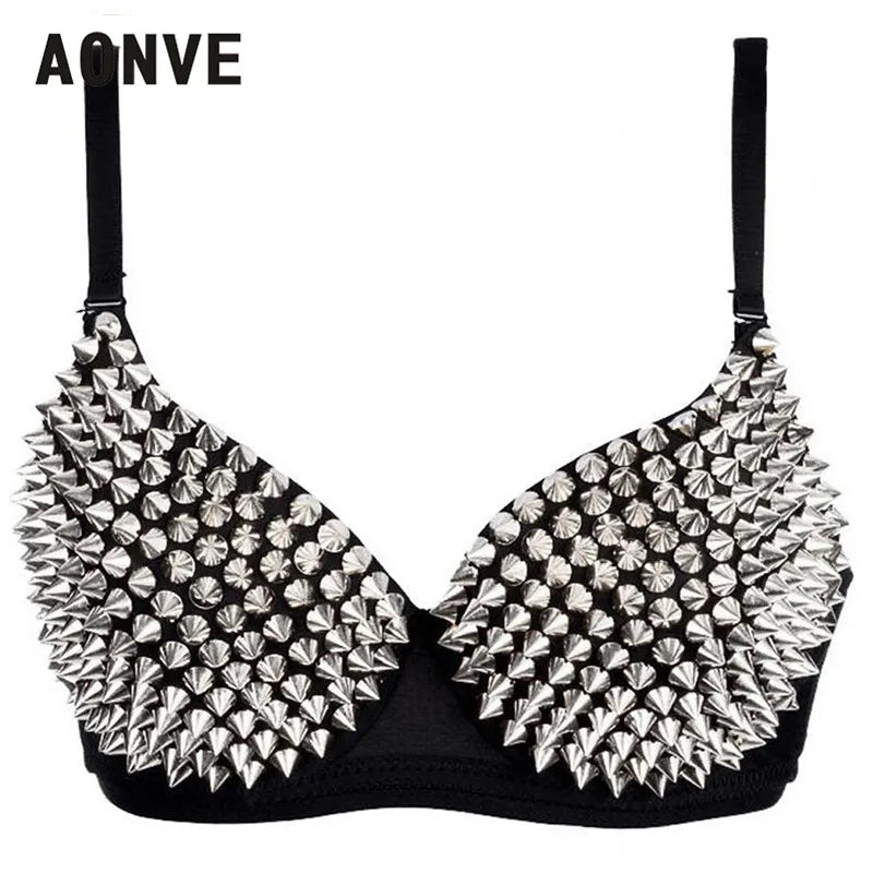AONVE Sexy Rhinestone Lingerie – Gold/Silver Plunge Wire-Free Bralette with Sequined Cover Top