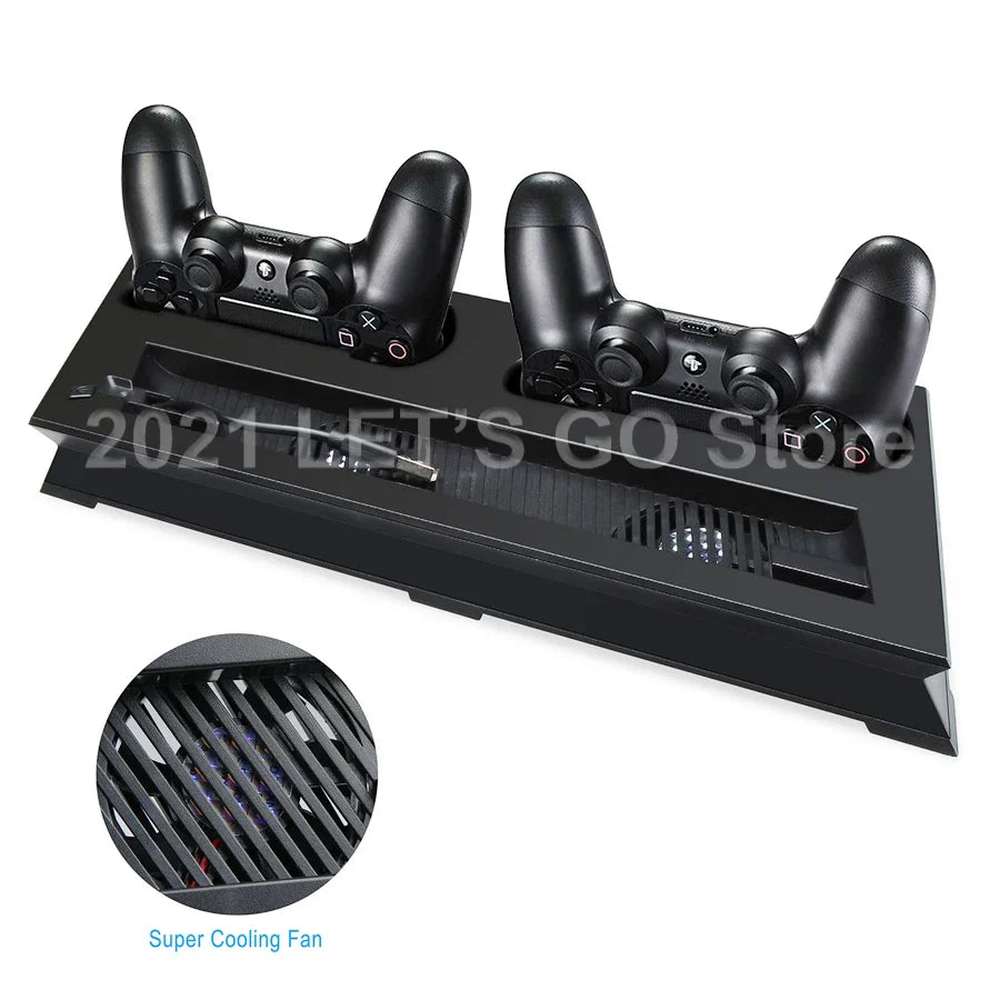 PS4 Slim Vertical Stand — Cooling Fan & Controller Charging Dock Station
