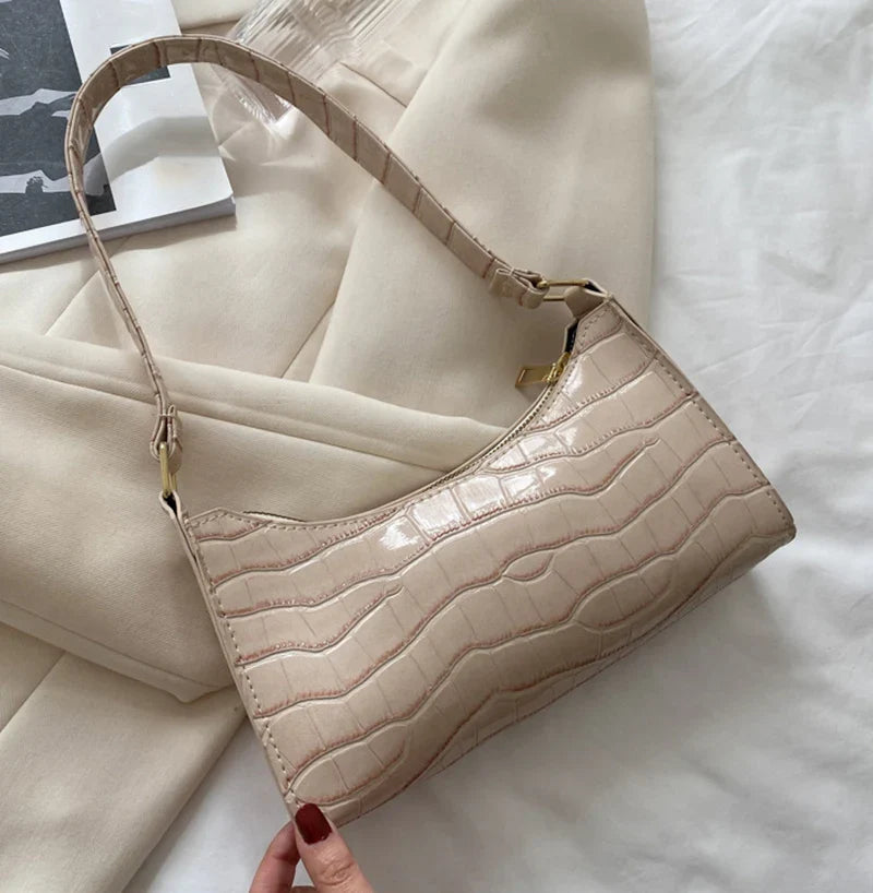 Fashion PU Leather Handbag for Women – Alligator Pattern Small Underarm Messenger Bag & Purse