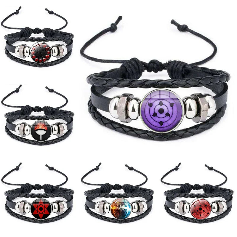 Anime Sharingan Eye Leather Bracelet – Vintage Goth Fashion Bangle for Men Fans Jewelry Gift