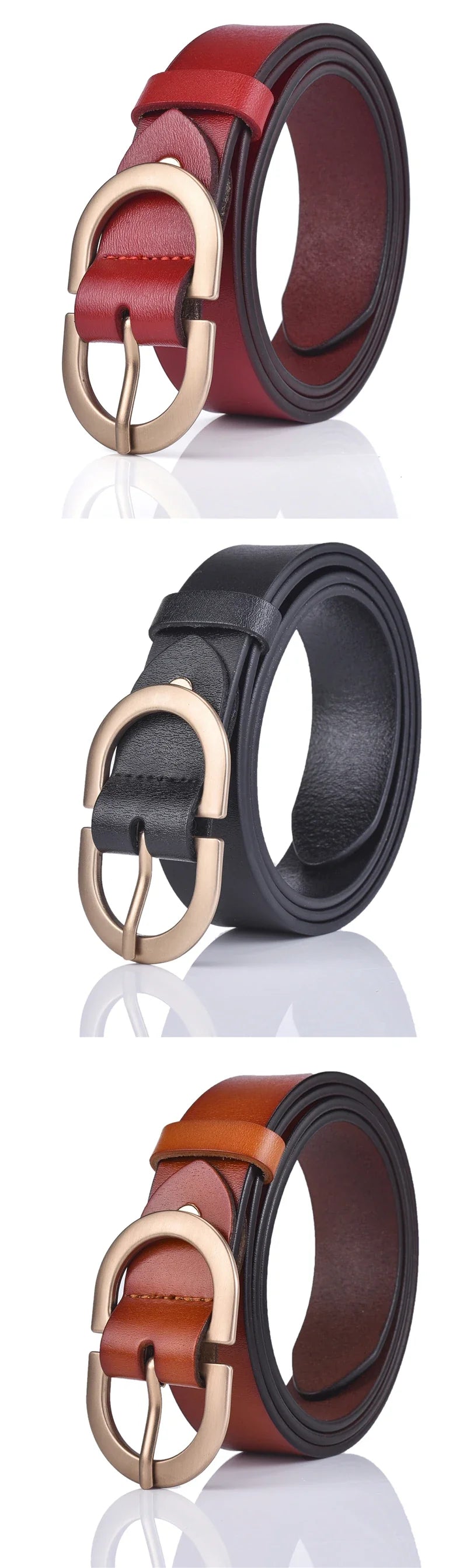 VATLTY Women's Leather Belt – Authentic Cowhide with Golden Alloy Buckle, Jeans & Trousers Belt (ZK105)