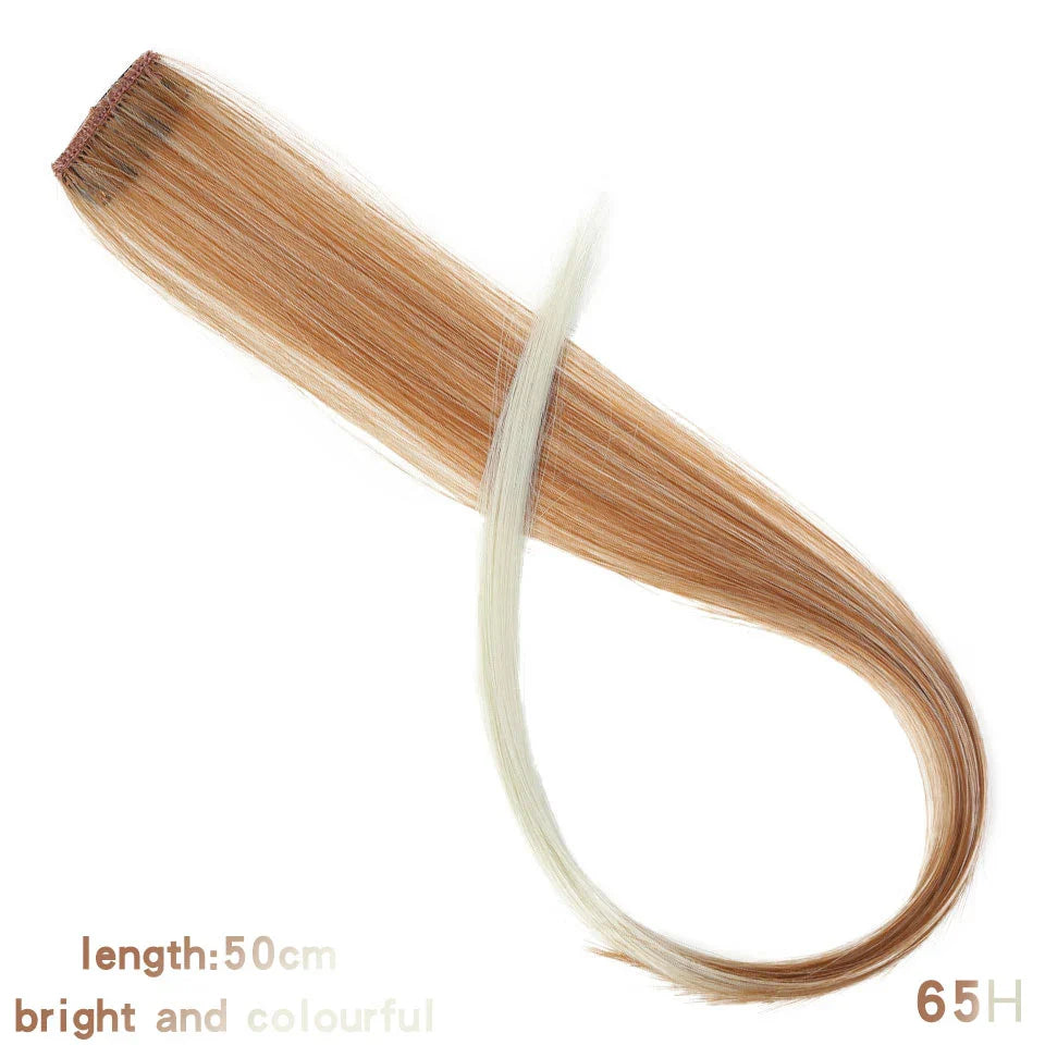 BUQI Straight Clip-In Colored Hair Extensions – Rainbow Synthetic Hair Streaks in Pink, Orange, White & Purple