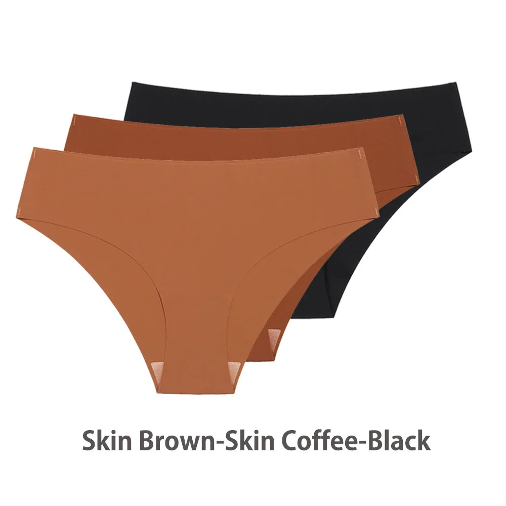 3PCS Seamless Silk Panties for Women – Breathable Low Waist Invisible Briefs, Soft & Sexy Underwear Set