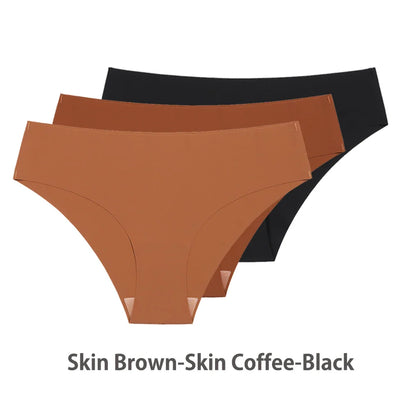 3PCS Seamless Silk Panties for Women – Breathable Low Waist Invisible Briefs, Soft & Sexy Underwear Set