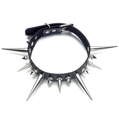 Punk Long Spike Choker – Studded Faux Leather Collar for Men & Women, Goth Rivet Necklace