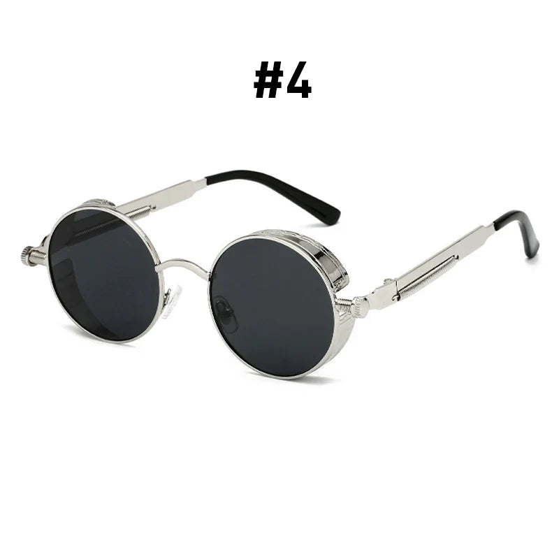 VIVIBEE Vintage Steampunk Red Sunglasses — 2025 Round Punk Alloy Metal Retro Goggles for Men & Women, Gothic Style Shades