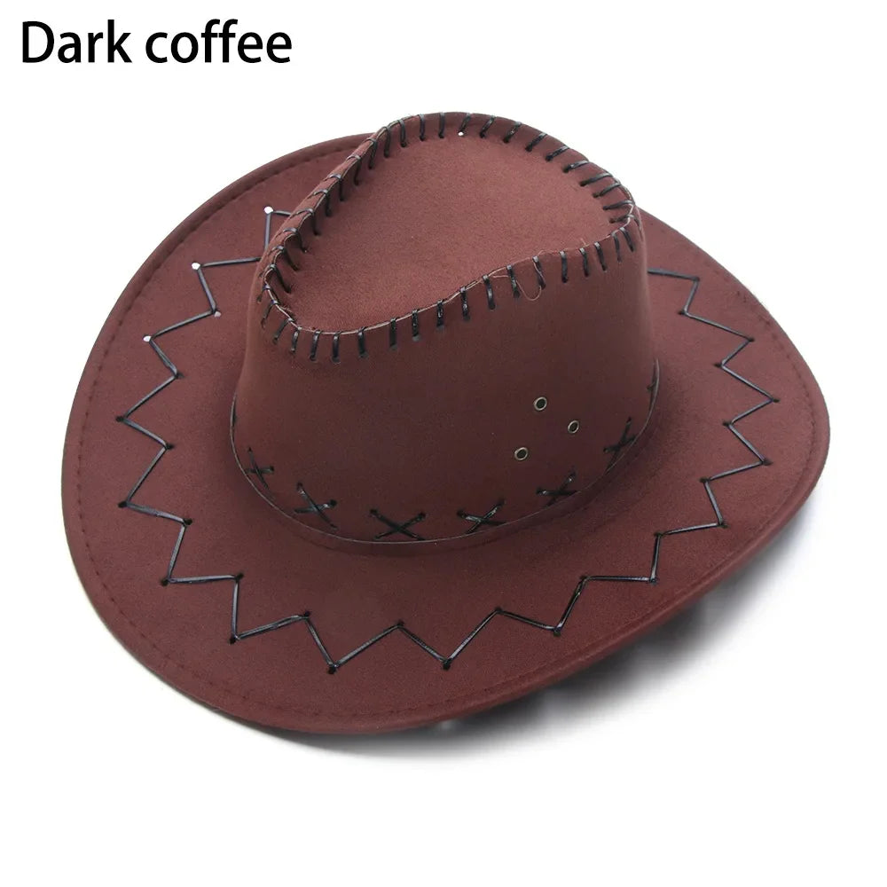 Western Cowboy Hat – Faux Leather Fedora for Men, Women & Kids, Wide Brim Beach & Travel Cap in Black, White & Pink