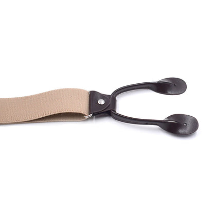 Vintage Leather Trimmed Suspenders | Men Women Adult | Button End Y-Back | Adjustable Elastic Trouser Braces Straps | Wedding Party Belt