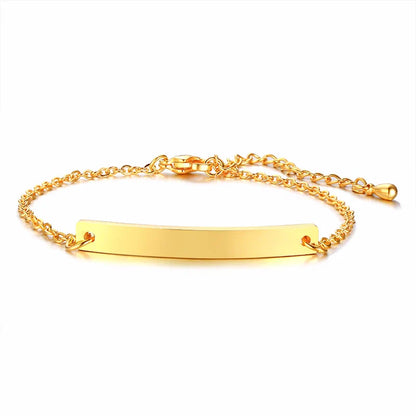 Elegant Personalized ID Bar Bracelet – 5mm Stainless Steel Link Chain for Women with Custom Name or Quote