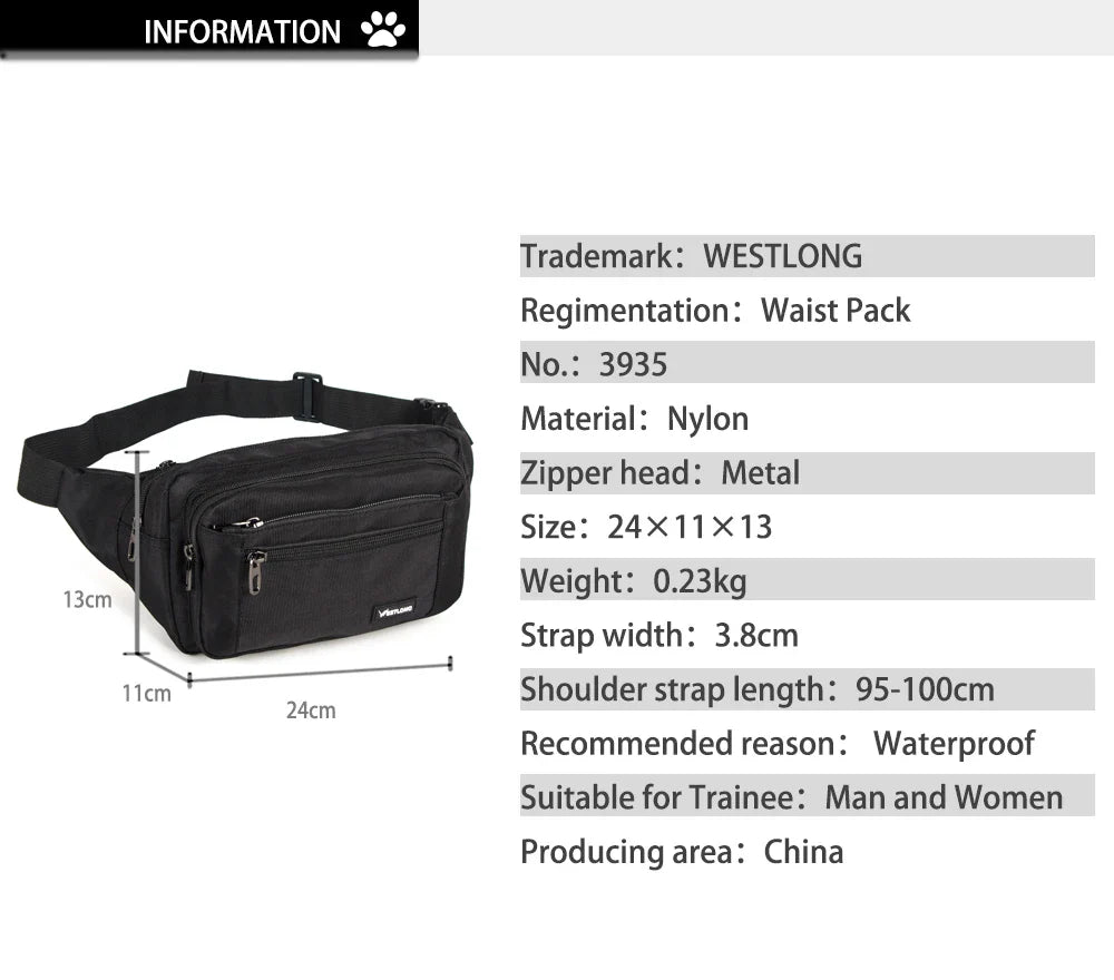 Unisex Waterproof Waist Pack - Casual Functional Fanny Pack & Belt Bum Bag with Phone Wallet Pouch for Men & Women 98011