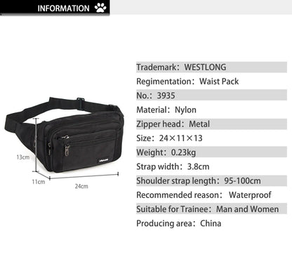 Unisex Waterproof Waist Pack - Casual Functional Fanny Pack & Belt Bum Bag with Phone Wallet Pouch for Men & Women 98011